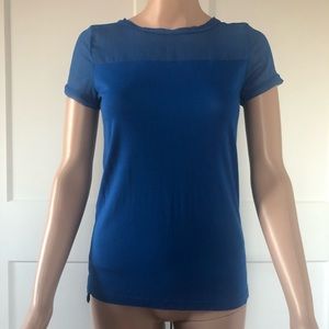 H&M Royal Blue Sheer Short Sleeve Blouse Top XS